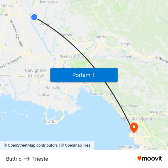 Buttrio to Trieste map