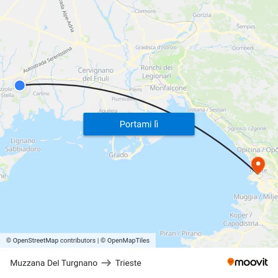Muzzana Del Turgnano to Trieste map