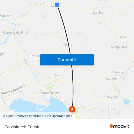 Tarvisio to Trieste map