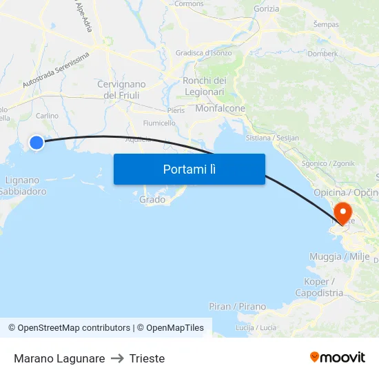 Marano Lagunare to Trieste map