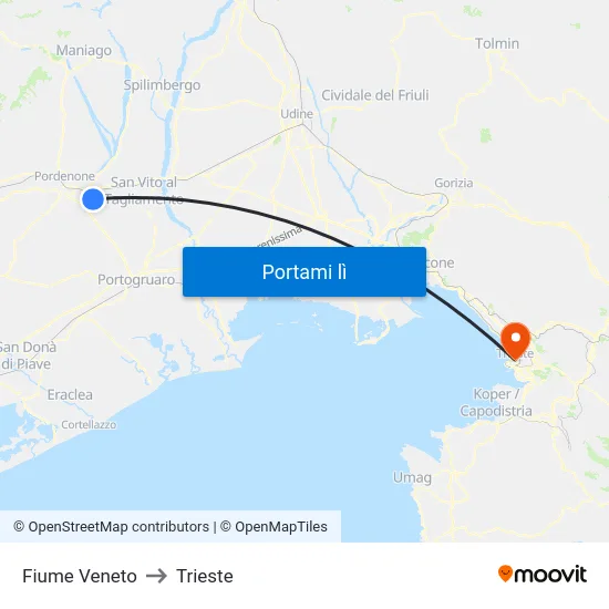 Fiume Veneto to Trieste map