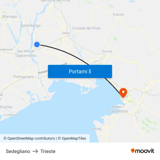 Sedegliano to Trieste map