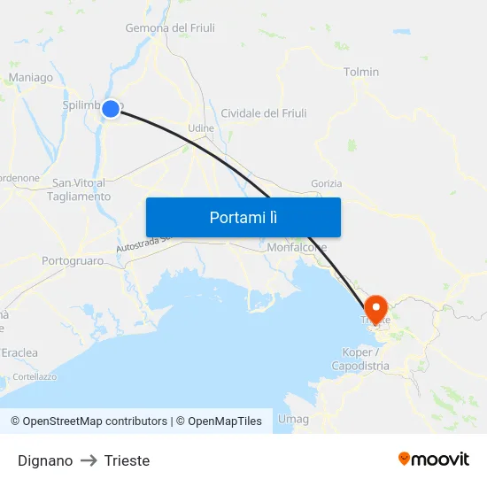 Dignano to Trieste map