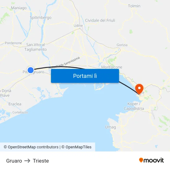 Gruaro to Trieste map