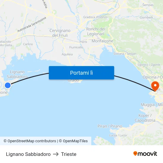 Lignano Sabbiadoro to Trieste map
