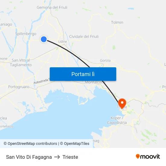 San Vito Di Fagagna to Trieste map