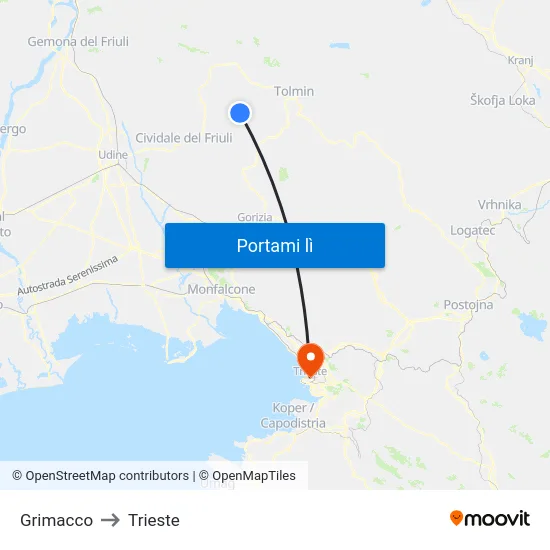 Grimacco to Trieste map