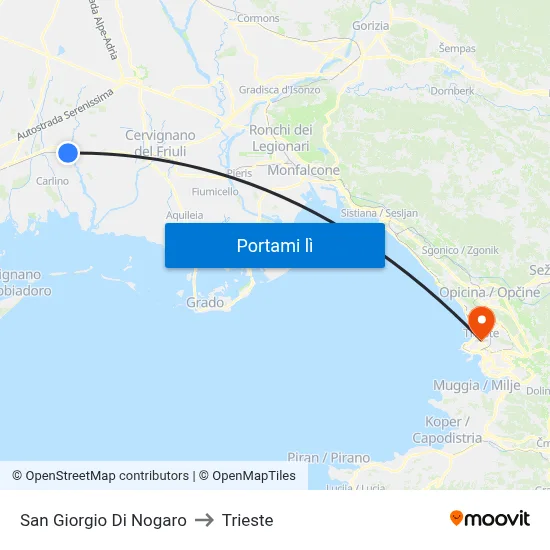 San Giorgio Di Nogaro to Trieste map