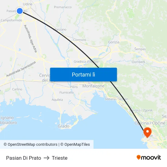 Pasian Di Prato to Trieste map