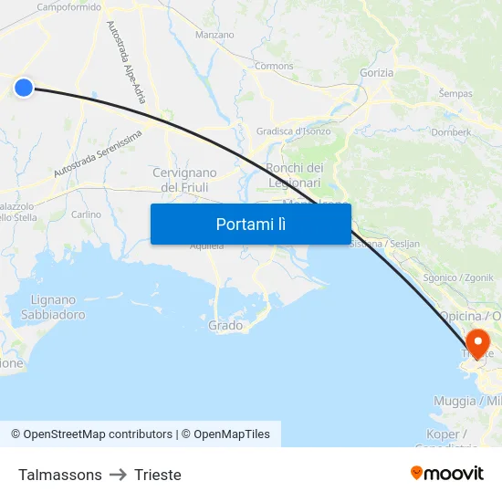 Talmassons to Trieste map