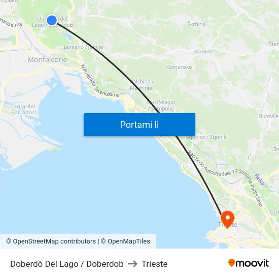 Doberdò Del Lago / Doberdob to Trieste map