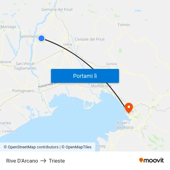 Rive D'Arcano to Trieste map