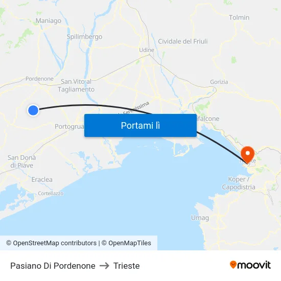 Pasiano Di Pordenone to Trieste map