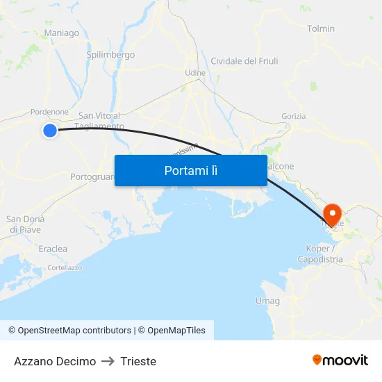 Azzano Decimo to Trieste map