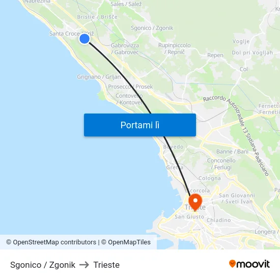 Sgonico / Zgonik to Trieste map