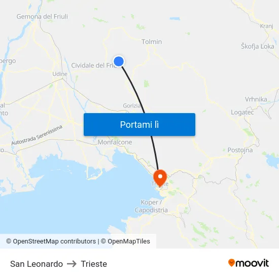 San Leonardo to Trieste map