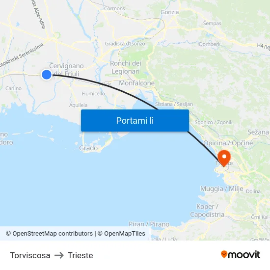 Torviscosa to Trieste map