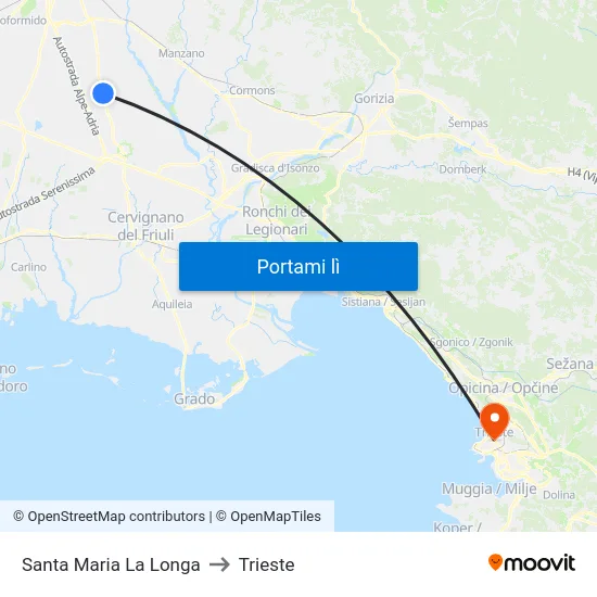 Santa Maria La Longa to Trieste map