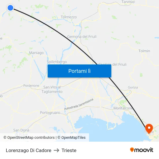 Lorenzago Di Cadore to Trieste map