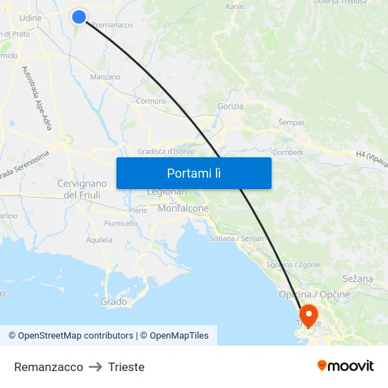 Remanzacco to Trieste map