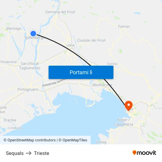 Sequals to Trieste map