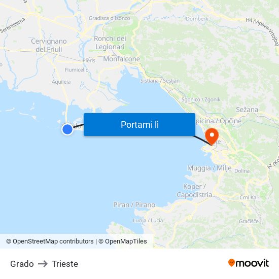 Grado to Trieste map