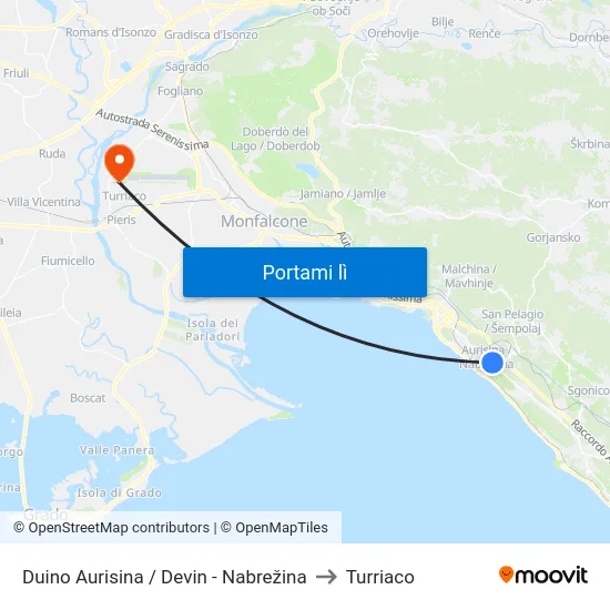 Duino Aurisina / Devin - Nabrežina to Turriaco map