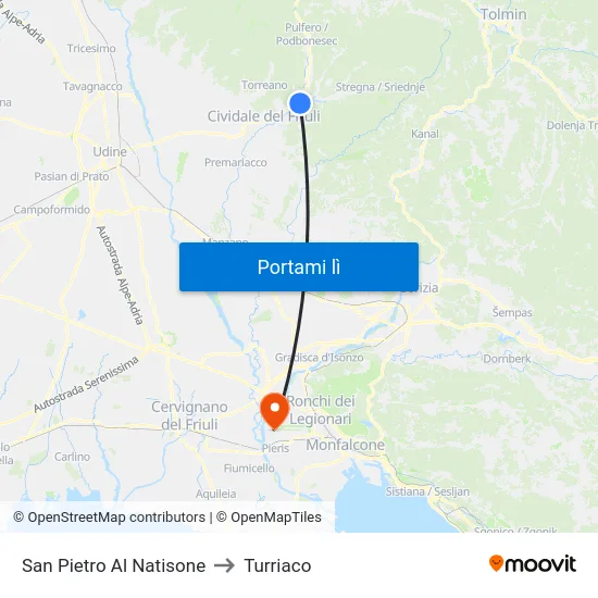 San Pietro Al Natisone to Turriaco map