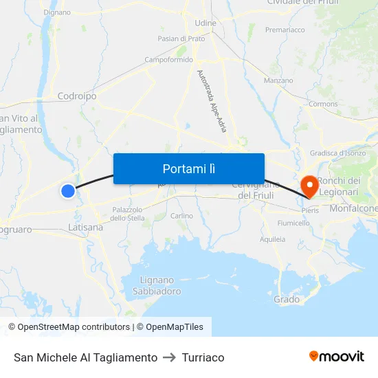 San Michele Al Tagliamento to Turriaco map