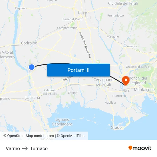 Varmo to Turriaco map