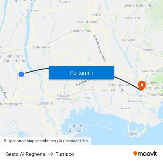 Sesto Al Reghena to Turriaco map
