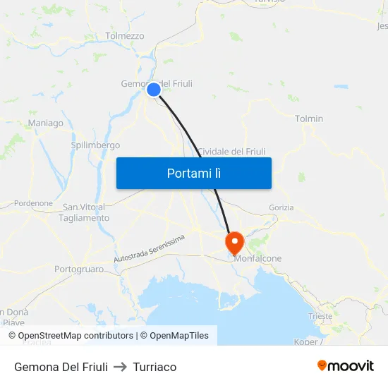 Gemona Del Friuli to Turriaco map