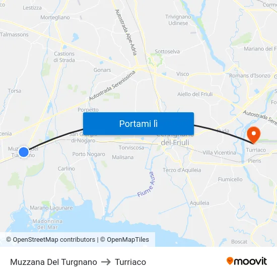 Muzzana Del Turgnano to Turriaco map