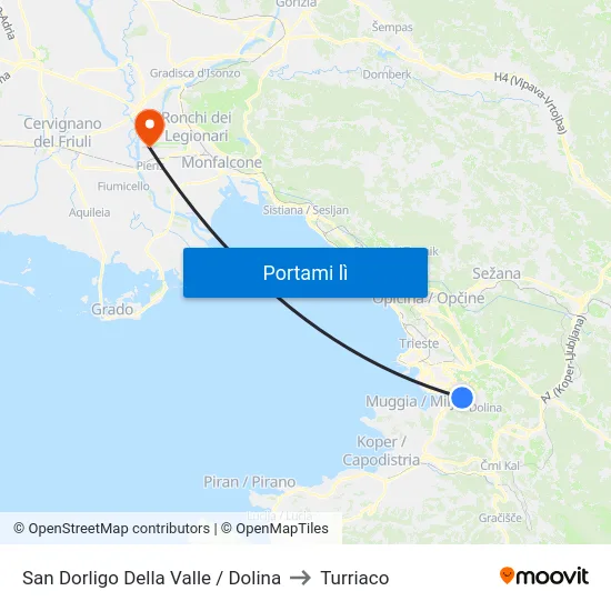 San Dorligo Della Valle / Dolina to Turriaco map