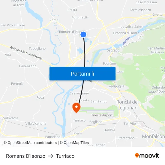 Romans D'Isonzo to Turriaco map