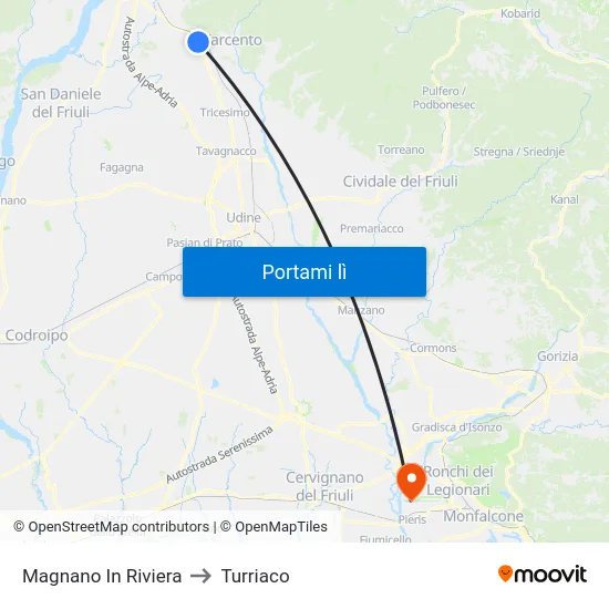Magnano In Riviera to Turriaco map
