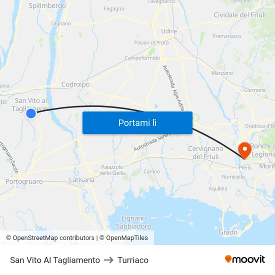 San Vito Al Tagliamento to Turriaco map