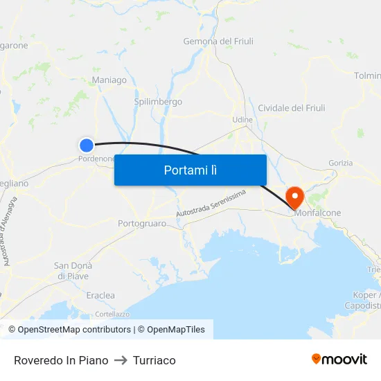 Roveredo In Piano to Turriaco map