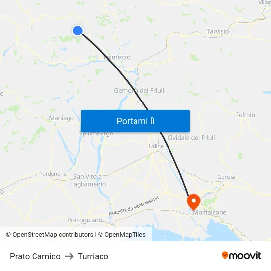 Prato Carnico to Turriaco map
