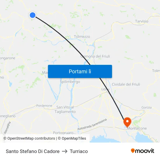 Santo Stefano Di Cadore to Turriaco map