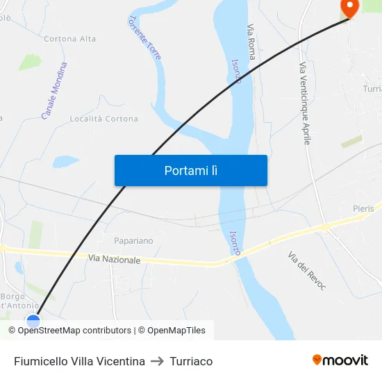 Fiumicello Villa Vicentina to Turriaco map