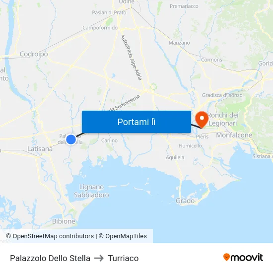 Palazzolo Dello Stella to Turriaco map