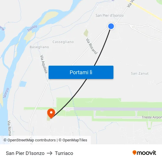 San Pier D'Isonzo to Turriaco map
