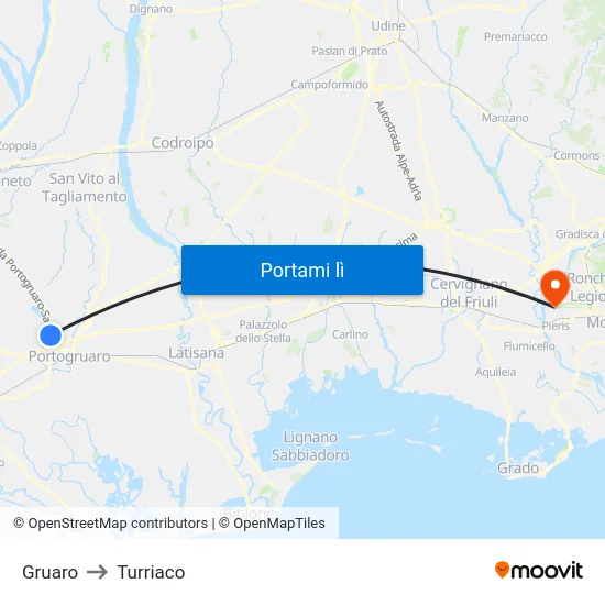 Gruaro to Turriaco map