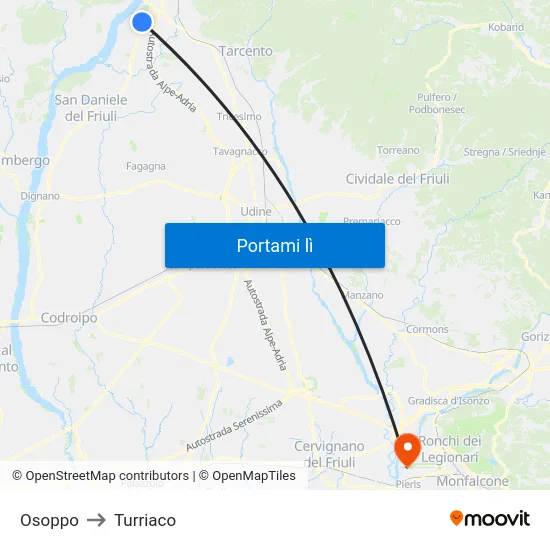 Osoppo to Turriaco map