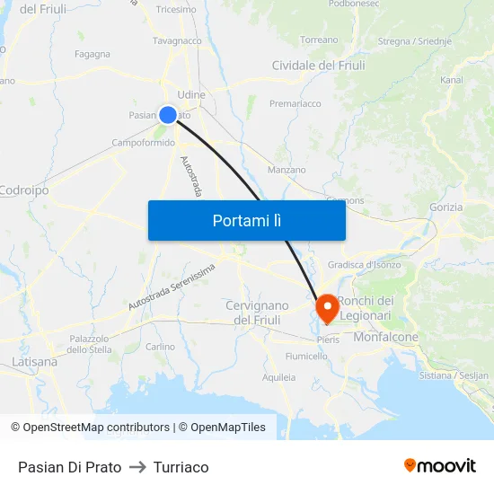 Pasian Di Prato to Turriaco map