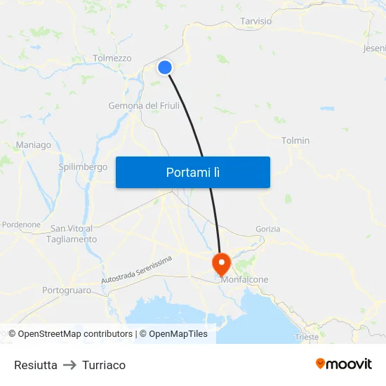 Resiutta to Turriaco map