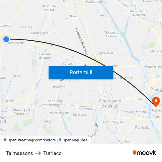 Talmassons to Turriaco map