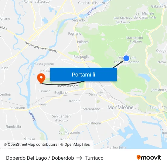 Doberdò Del Lago / Doberdob to Turriaco map