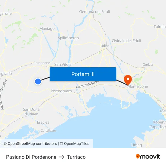Pasiano Di Pordenone to Turriaco map